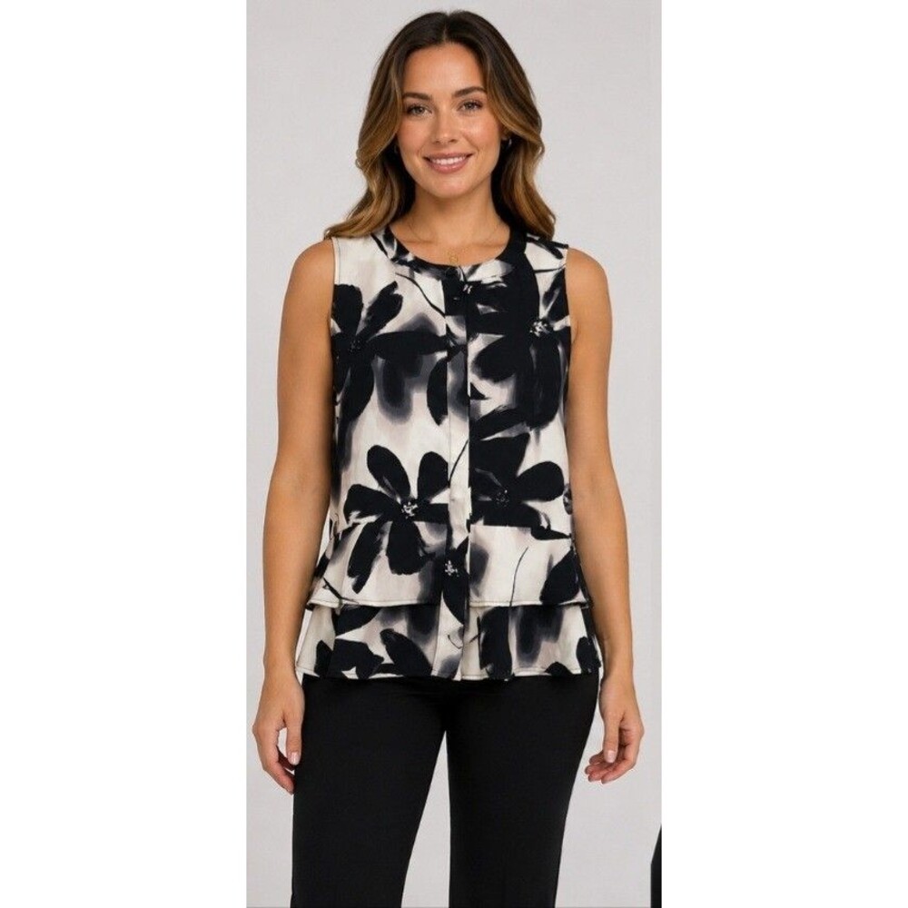Simply Vera Floral Blouse Sz Small Sleeveless Button Up Top Business Work
